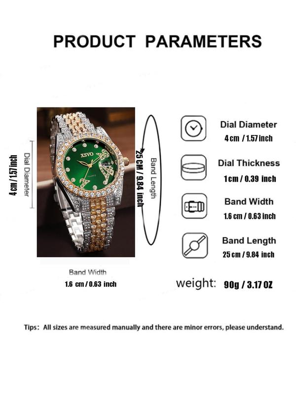 Women's Elegant Rhinestone Decorated Calendar Display Quartz Watch, Fashion Round Dial Analog Watch for Party, Daily Decor, Trendy All-match & Exquisite Watch for Birthday Gift without Box