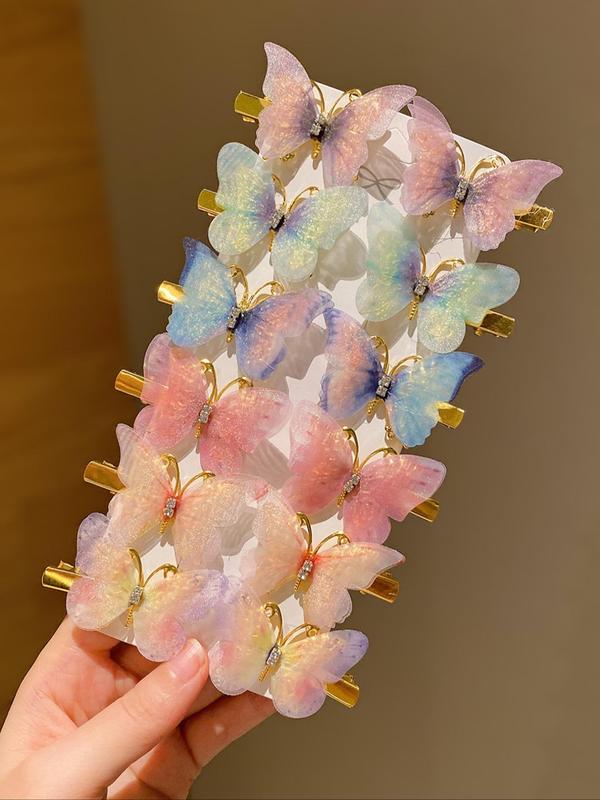 Cute Ombre Butterfly Design Hair Clips, Colorful Hair Accessories for Girls, Fashion Hair Accessories for Party, Daily Clothing Decor