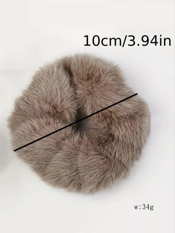 5pcs Faux Fur Solid Color Plush Hair Tie, Elegant Fashionable Hair Accessories For Women & Girls， All-match Ponytail Holder For Fall & Winter