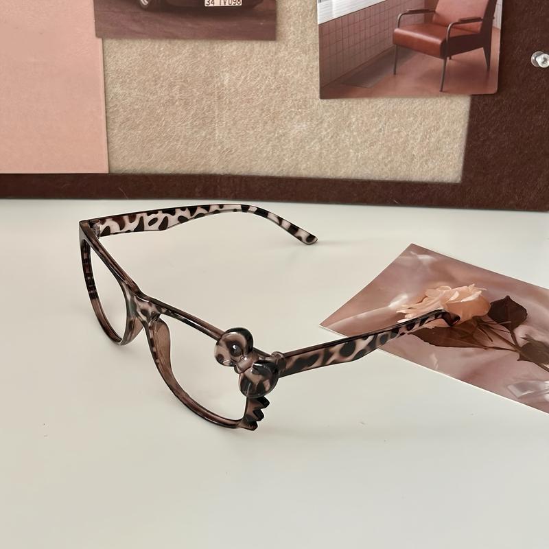 1pc Leopard Print Fashion Large Rim Eyeglass Frame, Y2K Retro Style Cartoon Oval Glasses, Cute Mosaic Brown Cosplay Decorative High-End Women'S Glasses Accessories Gift for Daily Use