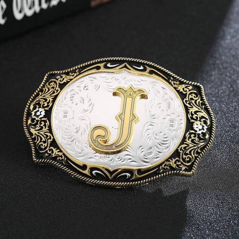 Western Belt Buckle Initial Letters ABCDMRJ to Z Cowboy Rodeo Small Gold Belt Buckles for Men Women