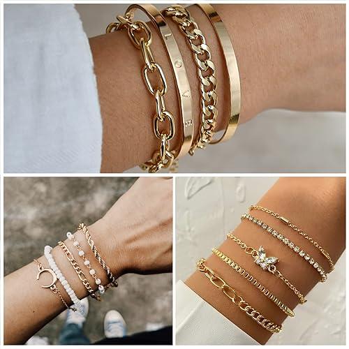 36 PCS Gold Plated Jewelry Set with 4 PCS Necklace, 11 PCS Bracelet.