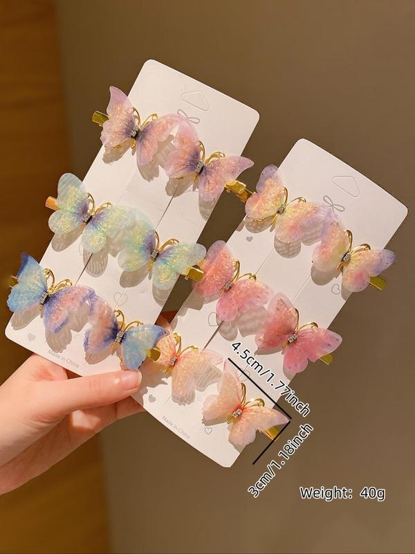 Cute Ombre Butterfly Design Hair Clips, Colorful Hair Accessories for Girls, Fashion Hair Accessories for Party, Daily Clothing Decor