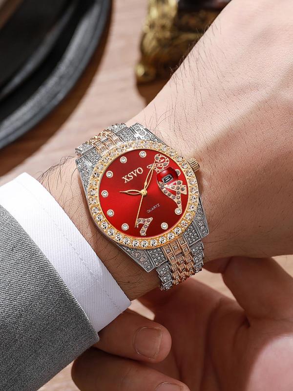 Women's Elegant Rhinestone Decorated Calendar Display Quartz Watch, Fashion Round Dial Analog Watch for Party, Daily Decor, Trendy All-match & Exquisite Watch for Birthday Gift without Box