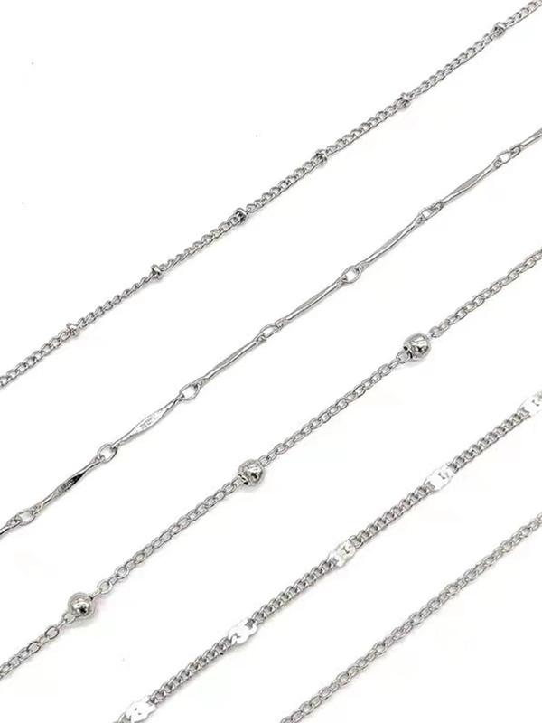 Women's Elegant Chain Design Anklet (5pcs set), Exquisite Trendy Anklet, Body Jewelry for Women & Girls for Daily & Party Decoration Beach