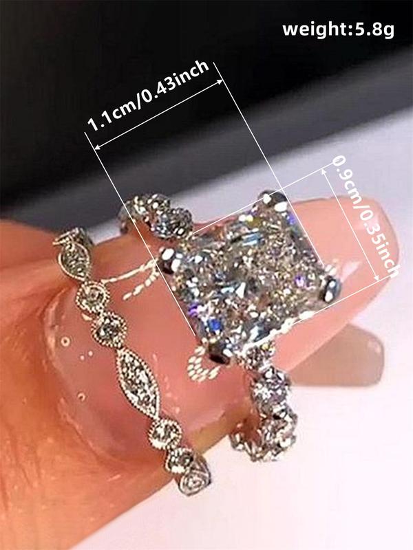 Women's Elegant Rhinestone Decorated Rings, 2pcs set Fashion Gorgeous Rings for Wedding Party, Engagement Gift for Women