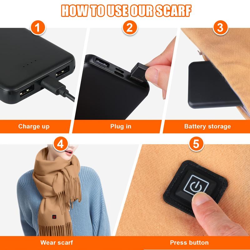 Electric Heated Winter Scarf USB Heating Neck Wrap Unisex Heated Neck Shawl Soft Warm Scarves 3 Heating Modes for Outdoor Cycling Skiing Skating