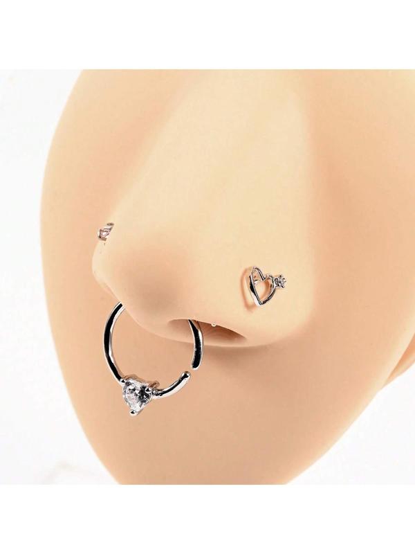 2024 New Style Cute Nose Studs, Heart & Nail Design Piercing Nose Ring Hoop for Daily Use, Stainless Steel Nose Piercing Jewelry for Women & Men