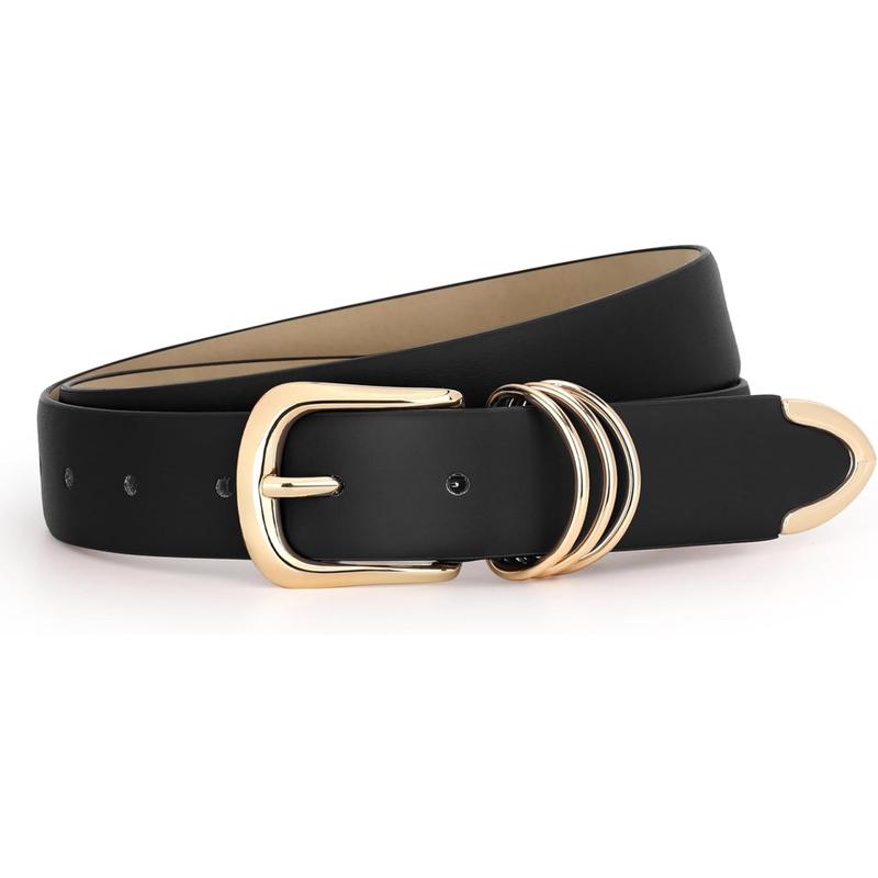 Women Leather Belt Gold Color Buckle Ladies Elegant Faux Leather Waist Belt for Jeans Pants