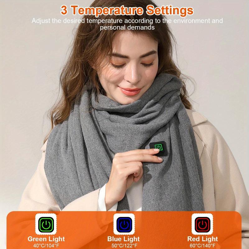 Electric Heated Winter Scarf USB Heating Neck Wrap Unisex Heated Neck Shawl Soft Warm Scarves 3 Heating Modes for Outdoor Cycling Skiing Skating