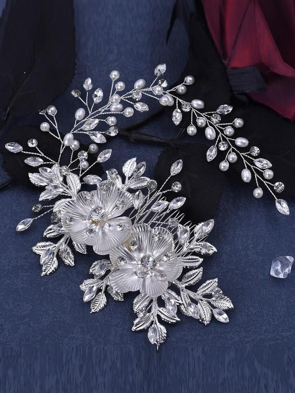 Elegant Flower Design Rhinestone Decorated Hair Band,  Bridal Headwear for Wedding Bridal Party Formal Occasions, Minimalist Headwear Suitable for Hair, Fashion Hair Accessories for Women