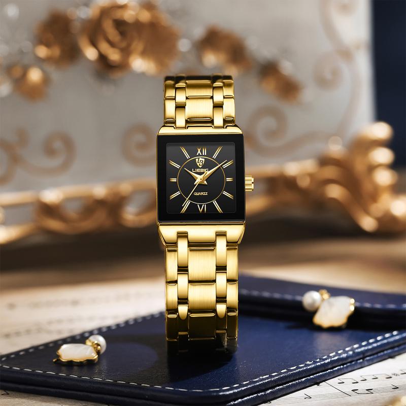 [Livestream Deal] Liebig Frame - Gold Rectangular Stainless Steel Quartz Wristwatch for Men