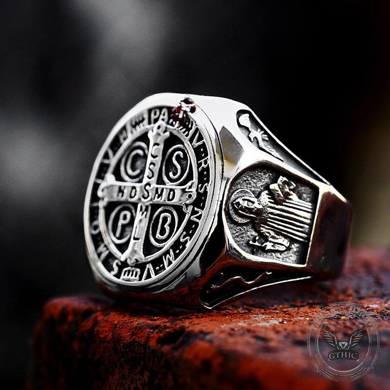 GTHIC St. Benedict Medal Stainless Steel Ring for Men Women Statement Jewelry Fashion Accessories