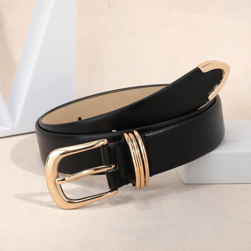 Women Leather Belt Gold Color Buckle Ladies Elegant Faux Leather Waist Belt for Jeans Pants