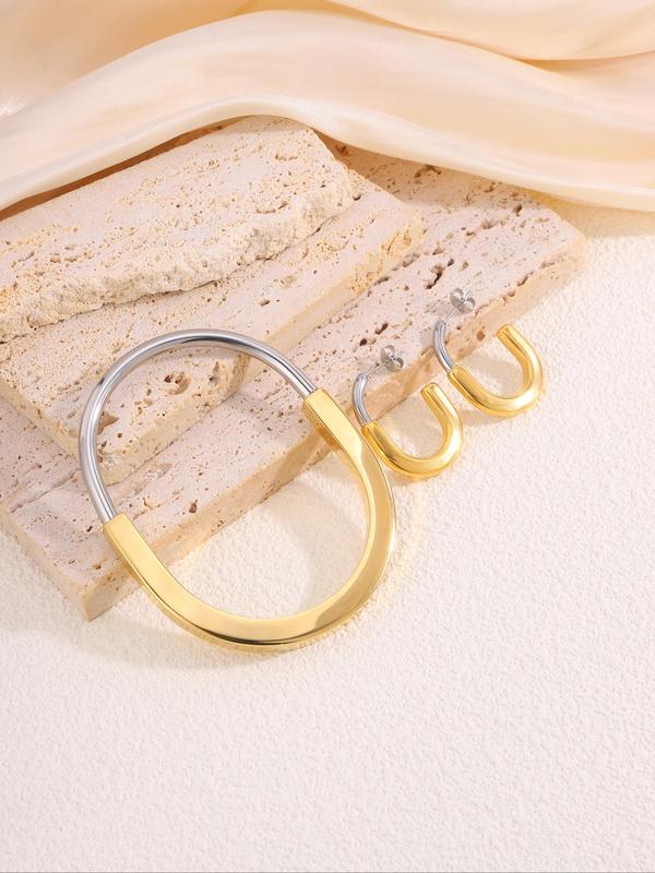 Minimalist Temperament Bangle & Hoop Earrings, Fashion Jewelry for Party, Daily Decor, Trendy All-match & Exquisite Jewelry for Birthday Gift