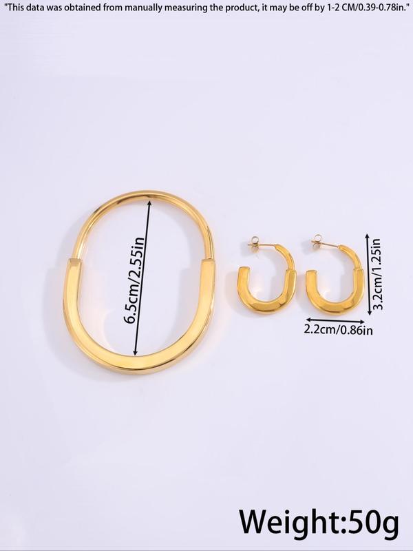 Minimalist Temperament Bangle & Hoop Earrings, Fashion Jewelry for Party, Daily Decor, Trendy All-match & Exquisite Jewelry for Birthday Gift