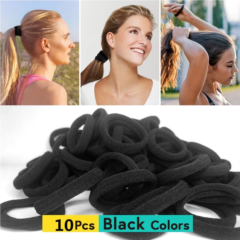 10Pcs Thick Seamless Hair Ties for All Hair Types Black Color