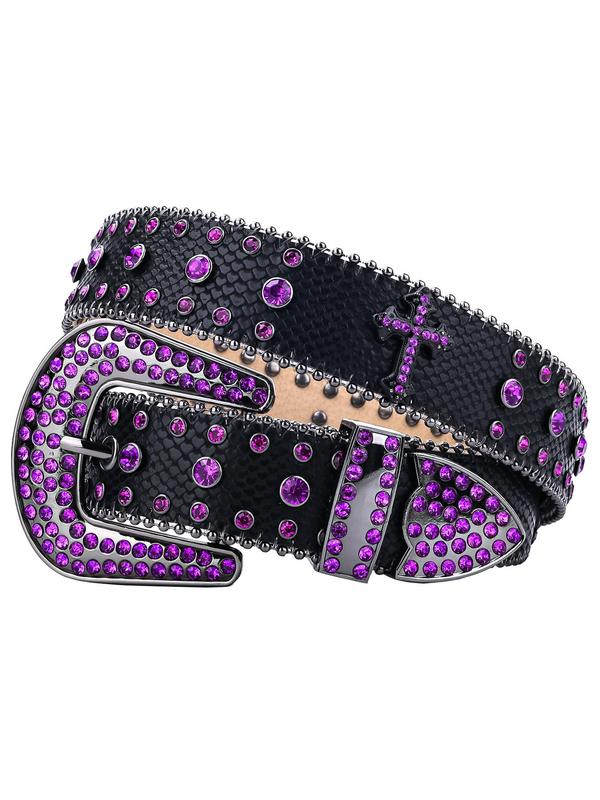 Rhinestone & Cross Decorated Grommet Belt, Punk Style Grommet Eyelet Design Belt for Men & Women, Fashion Belt for Daily Clothing Decor, Trendy All-match & Exquisite Belt for Birthday Gift