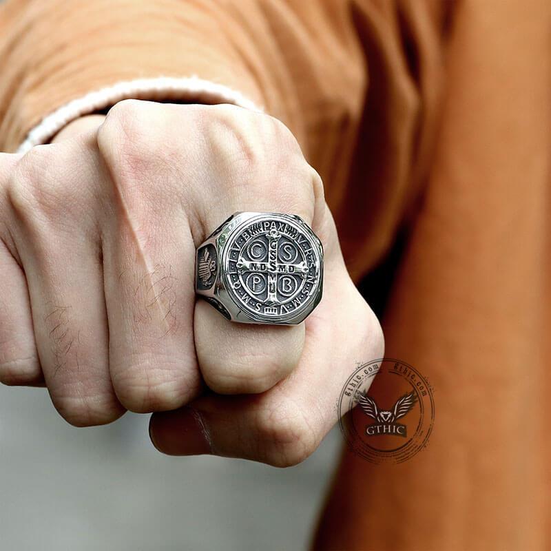 GTHIC St. Benedict Medal Stainless Steel Ring for Men Women Statement Jewelry Fashion Accessories