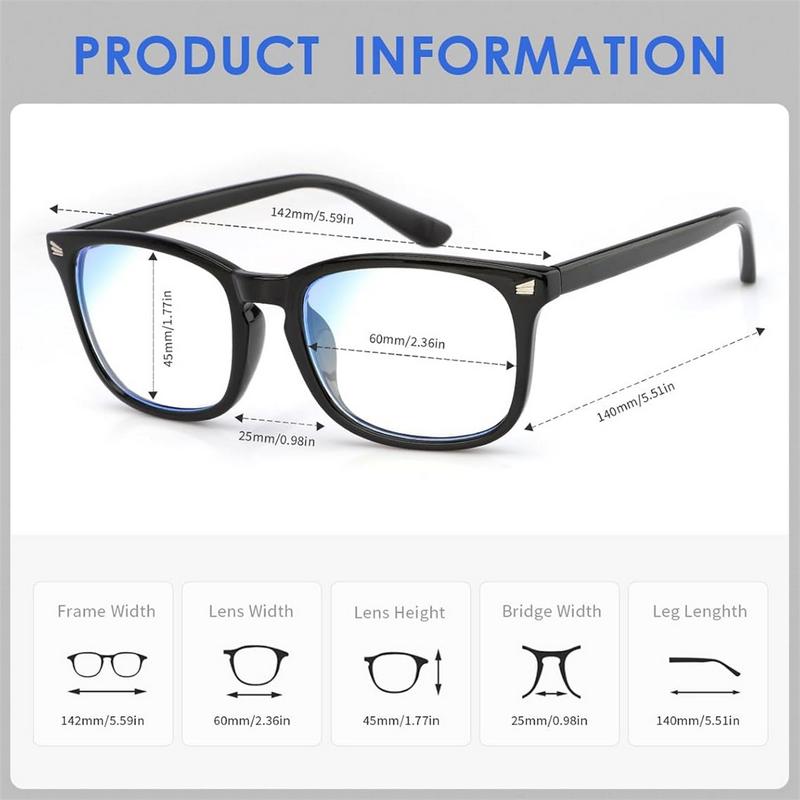 2 Pack, Blu-Ray Computer Gaming Glasses, Unisex Stylish Square Non-Prescription Eyeglasses