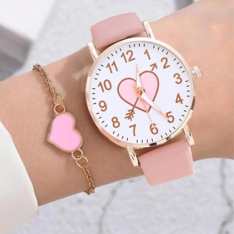 2pcs Rhinestone Solid Color Cute Digital Girls Watch Bracelet Jewelry