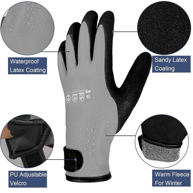 Waterproof Gloves for Men & Women,Winter Work Gloves for Cold Weather,Waterproof Work Gloves with Grip,Winter Freezer Gloves for Working,Gardening, Fishing, Construction Worker (Grey,Medium)