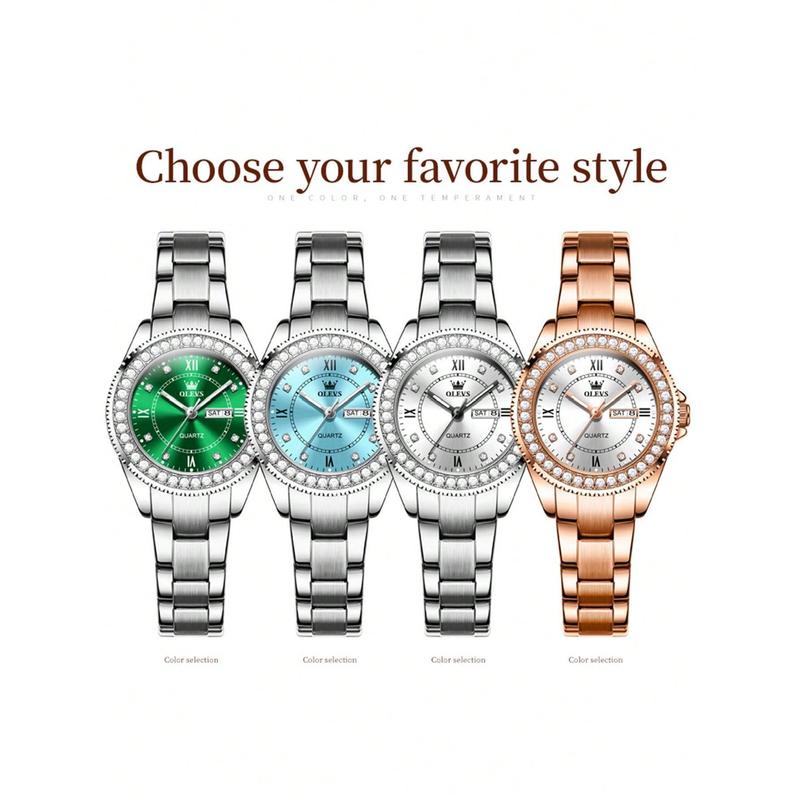 Homely Living  OLEVS. OLEVS Ladies Watch Diamond Dress Quartz Analog Female Watches Stainless Steel Two Tone Waterproof Luminous Day Date For Womens Wrist Watch Gift