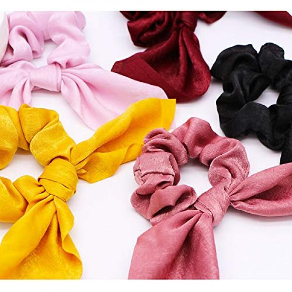 6PCS Hair Scrunchies Satin SilkRabbit Bunny Ear Bow Bowknot Scrunchie Bobbles Elastic Hair Ties Bands Ponytail Holder for Women Accessories