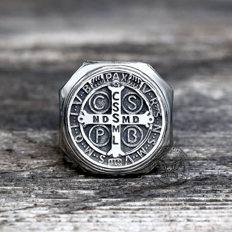 GTHIC St. Benedict Medal Stainless Steel Ring for Men Women Statement Jewelry Fashion Accessories