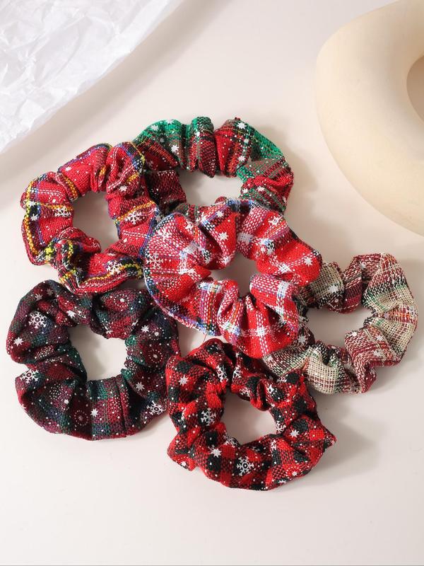 Christmas Themed Hair Scrunchies, Cute Snowflake Pattern Hair Ties, High Stretch Hair Ties, Fashion Hair Accessories for Women & Girls