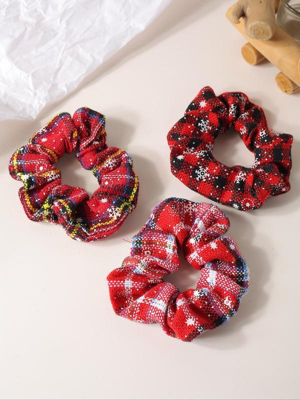 Christmas Themed Hair Scrunchies, Cute Snowflake Pattern Hair Ties, High Stretch Hair Ties, Fashion Hair Accessories for Women & Girls