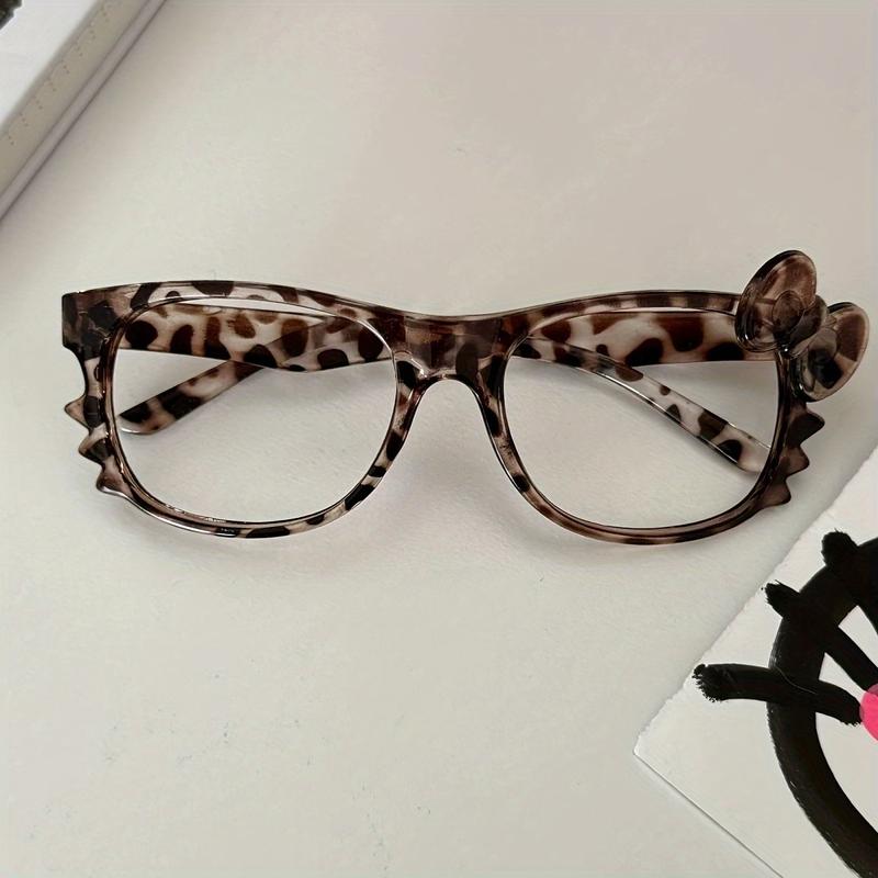 1pc Leopard Print Fashion Large Rim Eyeglass Frame, Y2K Retro Style Cartoon Oval Glasses, Cute Mosaic Brown Cosplay Decorative High-End Women'S Glasses Accessories Gift for Daily Use