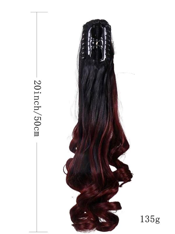 20 Inch Long Wavy Black & Red Ponytail Extension, Fashionable Gorgeous Fluffy Wigs with Claw Clip for Women, Synthetic Hair Extensions for Party, Daily Use