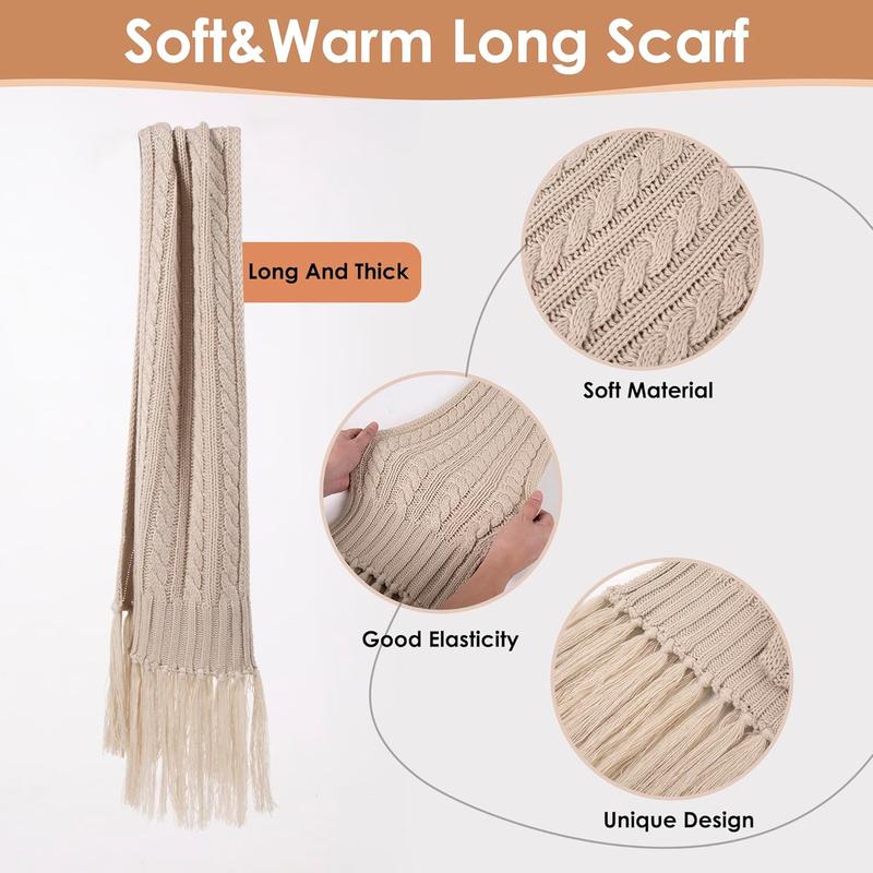 Women Winter Knit Warm Hat Beanie Scarf Gloves Set Pom Fleece Lined Hat with Long Knit Scarf, Neck Warmer Touchscreen Gloves