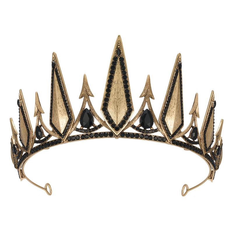 SWEETV Gothic Crowns Women Black Tiara Queen Crown Witch Hair Accessories Costume Halloween Prom Party