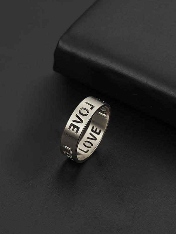 Fashionable All-match Hollow out Letter Design Stainless Steel Ring,  New Trend Letter Design Ring, Casual Jewelry for Women, Engagement Gift