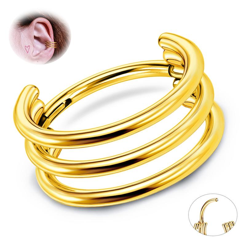 BodyBonita G23 Titanium Cartilage Earring Hoop Stacked Clicker 16G CZ Double Triple Septum Rings Conch Piercing Jewelry Tragus Daith Helix Earrings Nose Rings Hoops for Women Silver Gold 8mm 10mm 12mm