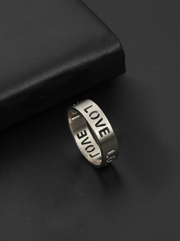 Fashionable All-match Hollow out Letter Design Stainless Steel Ring,  New Trend Letter Design Ring, Casual Jewelry for Women, Engagement Gift