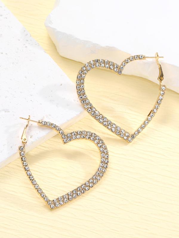 2024 New Dainty Heart Shaped Hoop Earrings As Gift for Girlfriend, Summer Casual Rhinestone Decor Love Matching Earrings Jewelry, Beach Accessories 2024