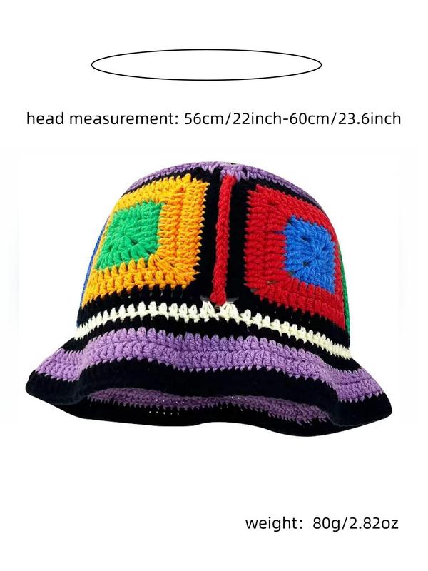 Colorblock Letter Print Knit Hat, Street Style Bucket Hat for Women & Men, Fashion Accessories for Party, Daily Clothing Decor, Back To School Beach Essentials