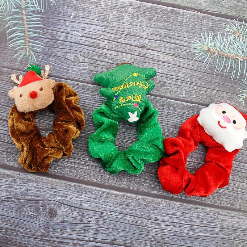 3PCS Christmas Hair Scrunchies Silk Christmas Hair Ties Elastic with   Soft Elastic Hair Bands Red Green Brown Checkered Hair Ties Holders for Women