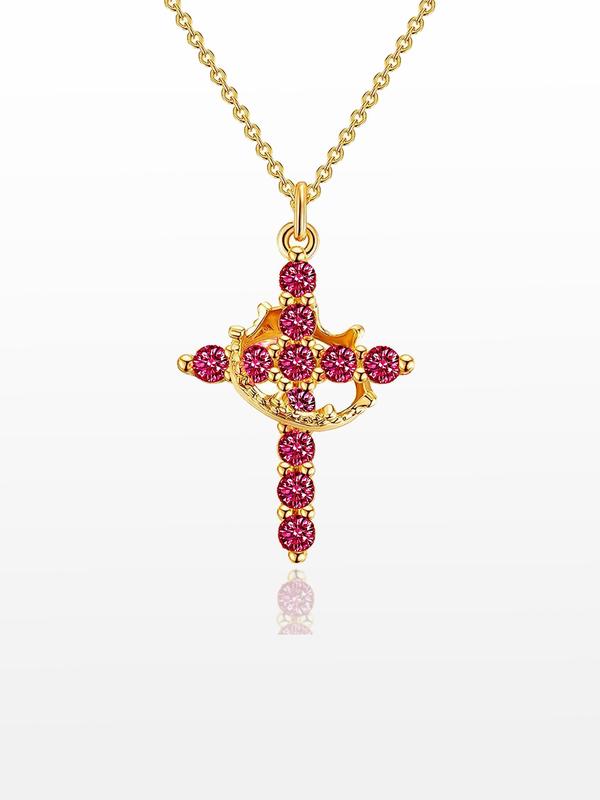 Fashionable Hollow Out Crown & Cross Design Pendant Necklace for Women, Trendy All-match & Exquisite Jewelry for Birthday Gift