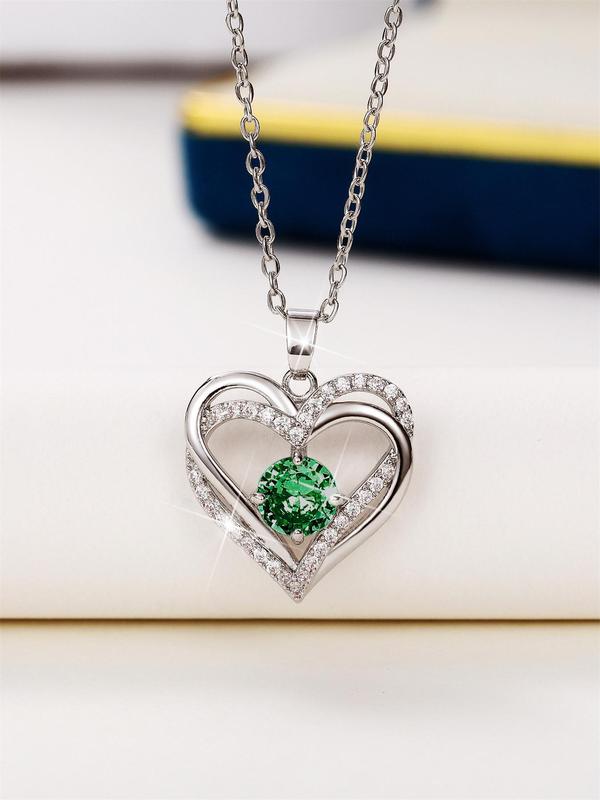 Elegant Heart Shaped Rhinestone Decor Pendant Necklace for Women for Gift, Hollow out Clavicle Chain Necklace, Fashion All-match Accessory Gift for Women and Girls