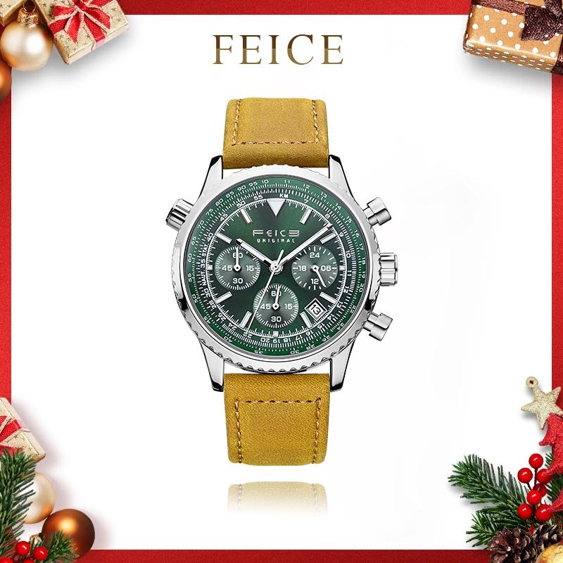 FEICE Multi-Purpose Pilot Men's Watch, Retro Waterproof Sports Watch with Calendar and Chronograph for Daily Outdoor Wear, Christmas Gift Set