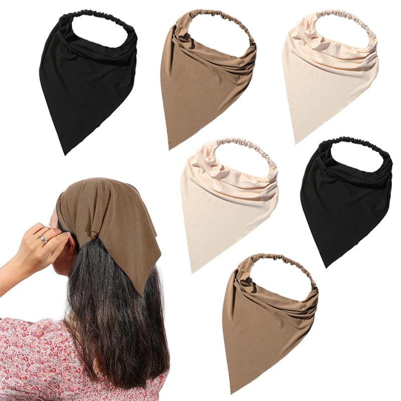 Elastic Hair Kerchief Large Boho Triangle Bandana Head Scarf with Clips - 6Packs