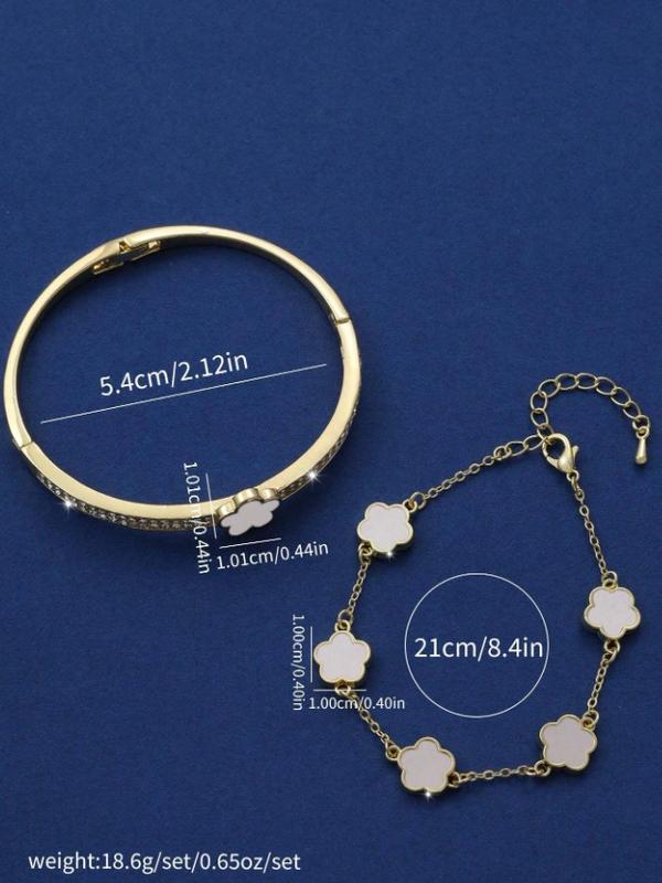 Set Fashionable & Personalized Five-Petal Flower Cubic Zirconia Decor Bracelet Set Stoney Clover Bracelet