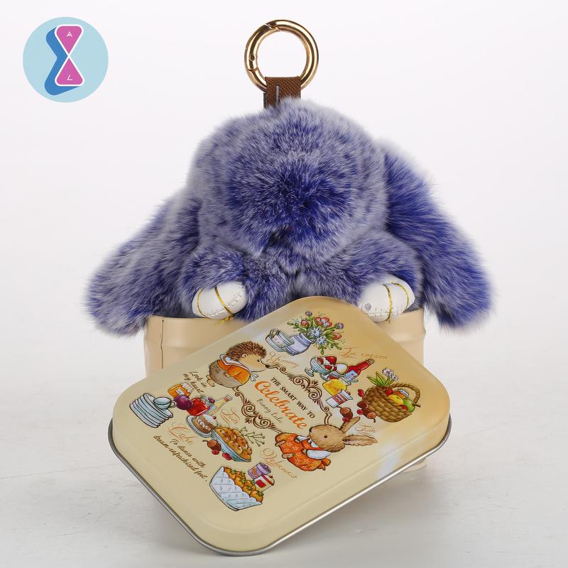 bunnylulu Handmade Fluffy BunnyPomPom Keychain with Tin Box,Gifts for Christmas present，Holiday woman key perfect gift fashion keychain,gifts for mom