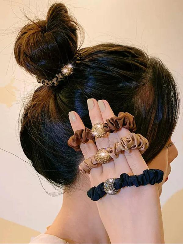 Fashion Rhinestone Decorated Hair Scrunchie, Elegant High Stretch Hair Tie for Women & Girls, Minimalist Headwear Suitable for Thick Hair, Hair Accessories for Party, Daily Clothing Decor