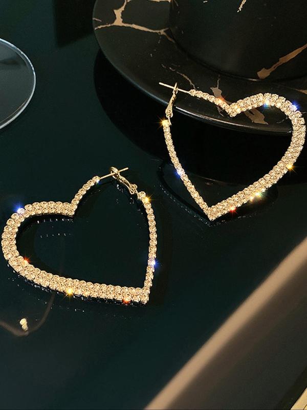 2024 New Dainty Heart Shaped Hoop Earrings As Gift for Girlfriend, Summer Casual Rhinestone Decor Love Matching Earrings Jewelry, Beach Accessories 2024