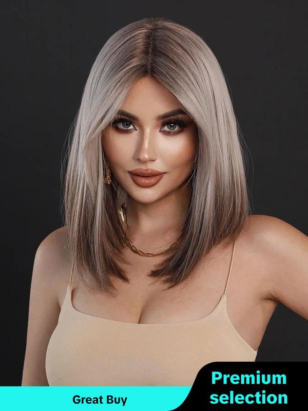 ,16 Inch Short Straight Bob Wigs for Women, Gorgeous Fluffy Wigs without Bangs, Synthetic Lace Front Wigs for Party, Daily Use, Fall Hair Trends 2024 Glueless